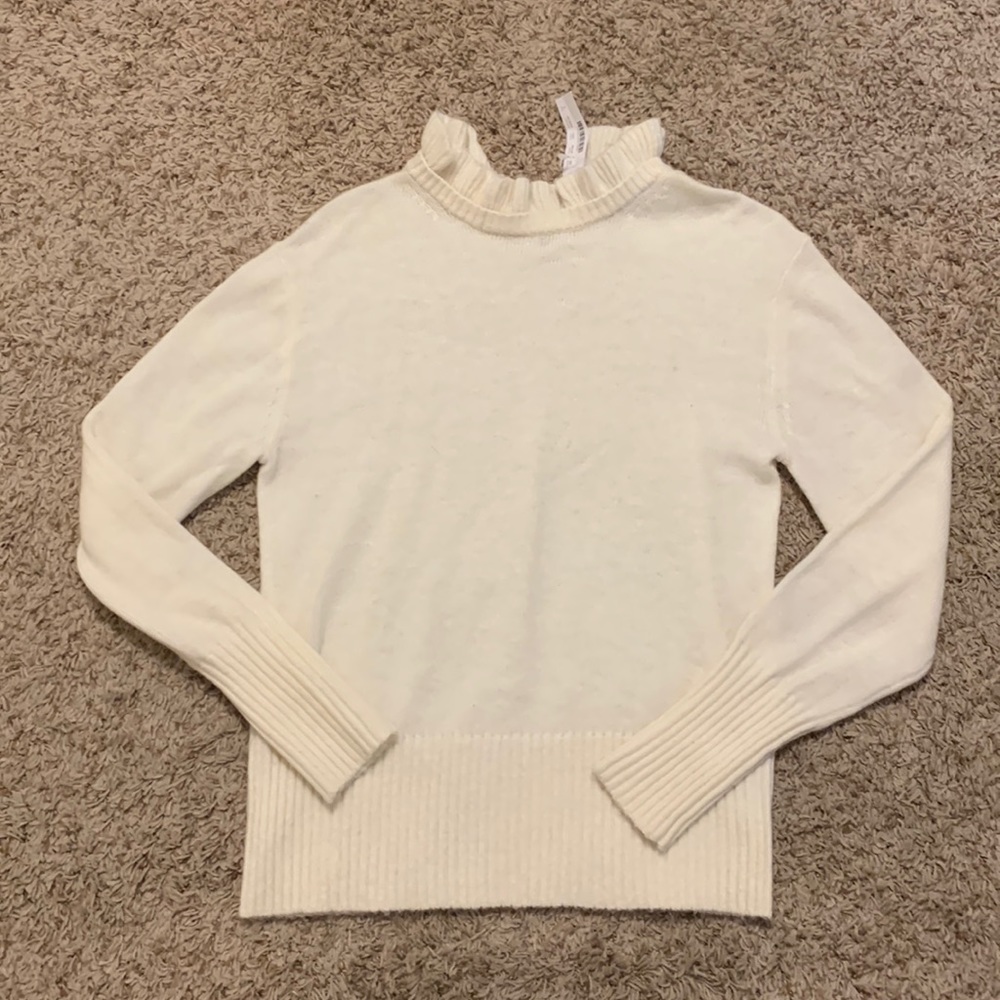 J.Crew Wool-blend Ivory Ruffle Neck Sweater Small NWT